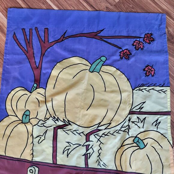 Vintage Halloween Pumpkin Nylon Garden Flag Les Fleurs Outdoor Hanging 40" x 28" - Picture 3 of 8